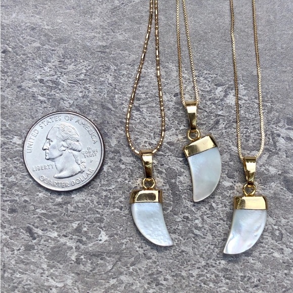 Mother of Pearl Necklace Horn Carved Shell BOHO Gold - Picture 10 of 16